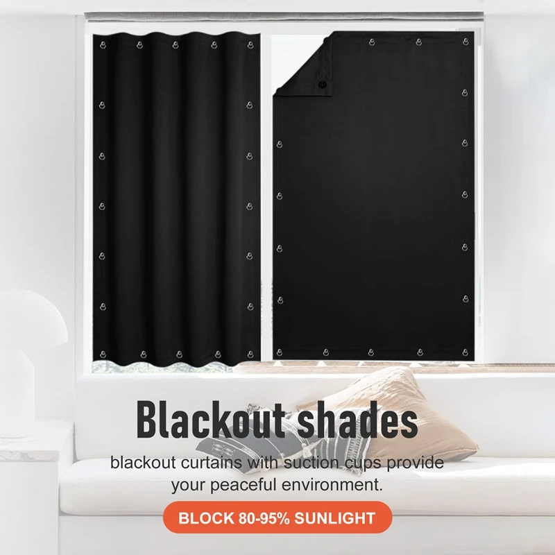 A76X-Temporary Blackout Blind Curtain For Window Adjustable Sucker Shade Drape Thermal Insulated Noise Reducing Panels For Stora