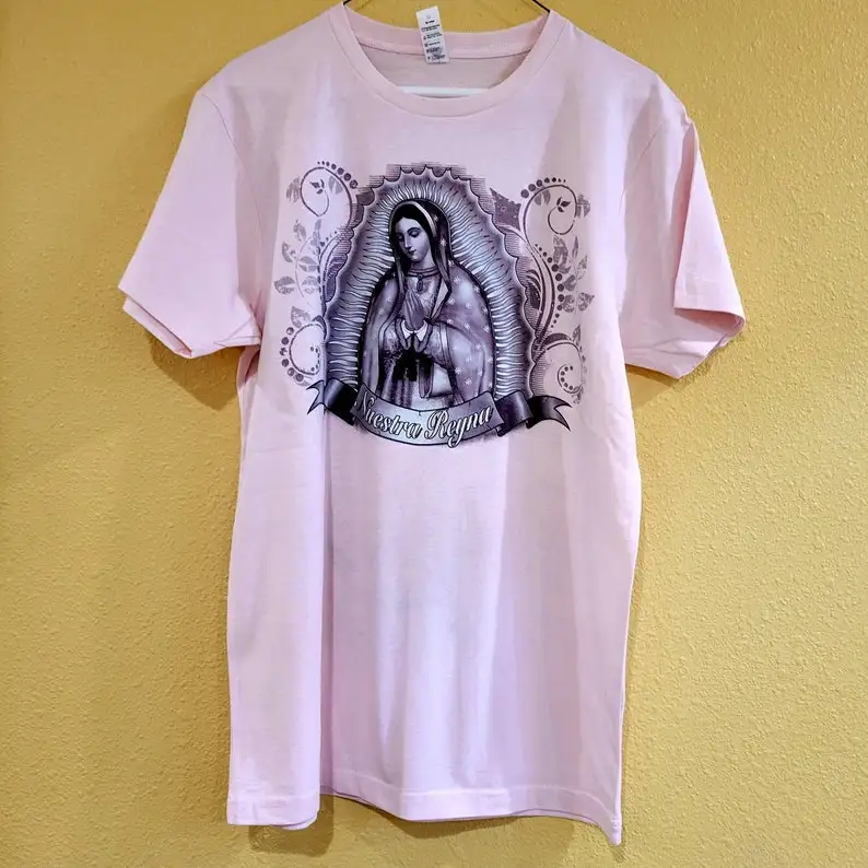 Virgen de Guadalupe T-shirt Small / Medium Pink. Glitter graphic print super soft religious top