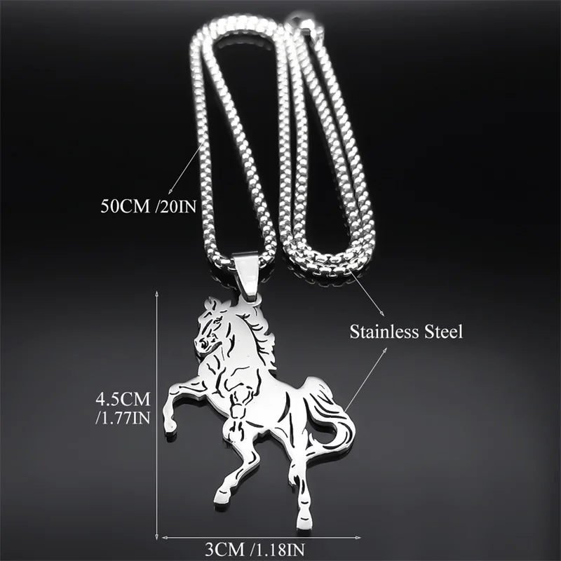 Aesthetic Horse Animal Necklace for Women Men Stainless Steel Silver Color Lucky Collar Party Wedding Gift Jewelry N3224S02