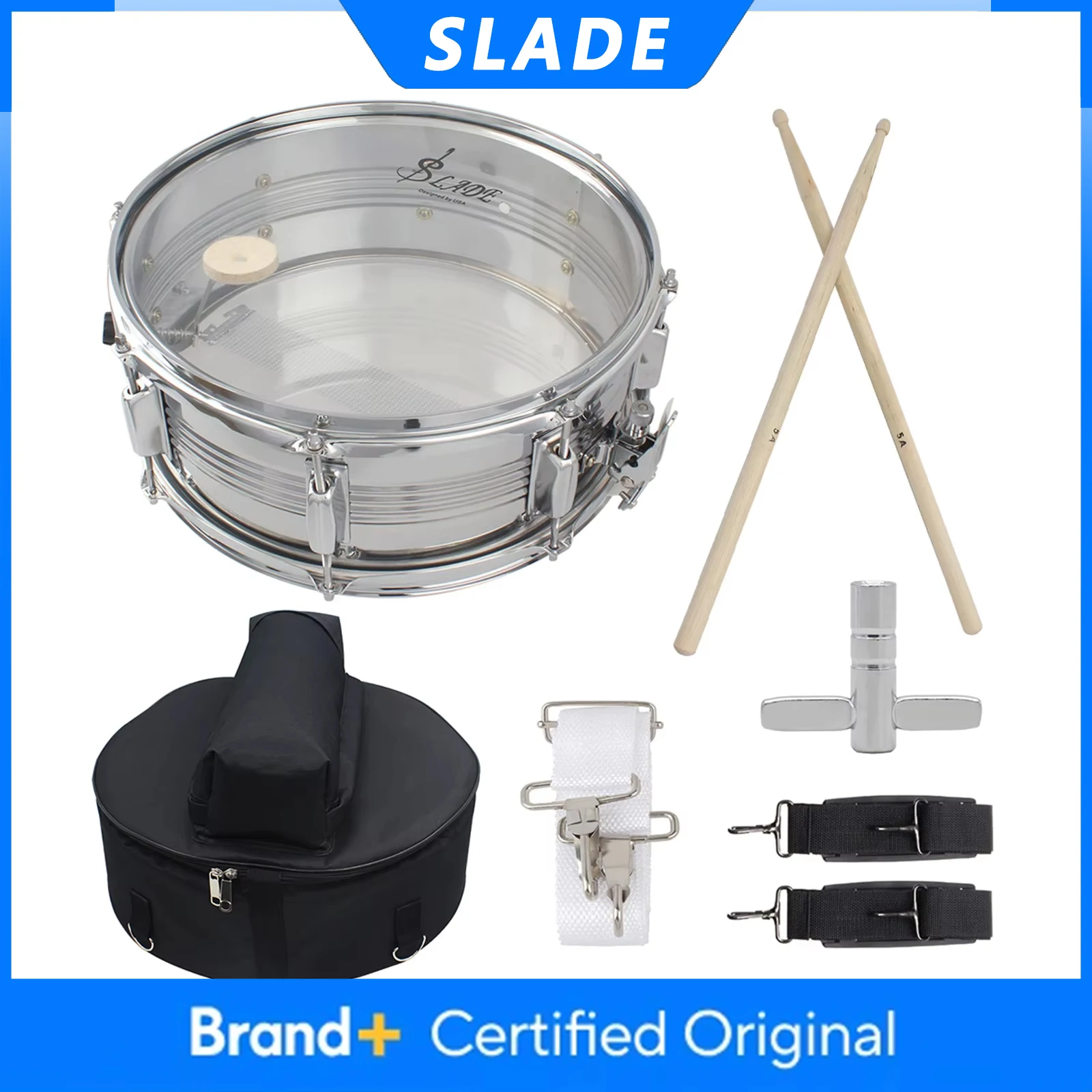 

Набор малых барабанов SLADE 14 дюймов с чехлом и палочками, профессиональный никелированный малый барабан для тренировок, ударный инструмент