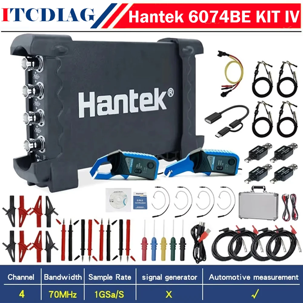 Hantek portable USB PC Automobile maintenance four channels Virtua Oscilloscope 6074BE KIT IV 6254BE 70Mhz/250Mhz 1GSa/S