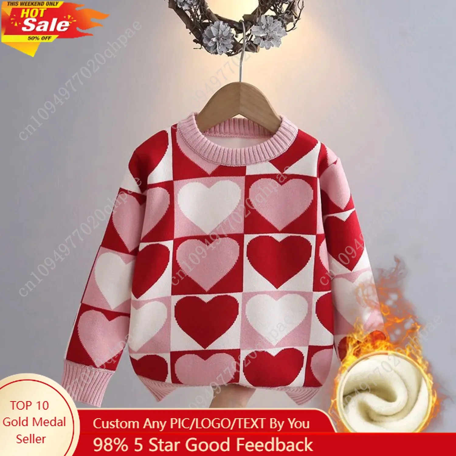 

Girls' Sweater Thickened Autumn/Winter New Fashionable Western Style Children's Knitted Sweater Girls' Top Sweet and Cute