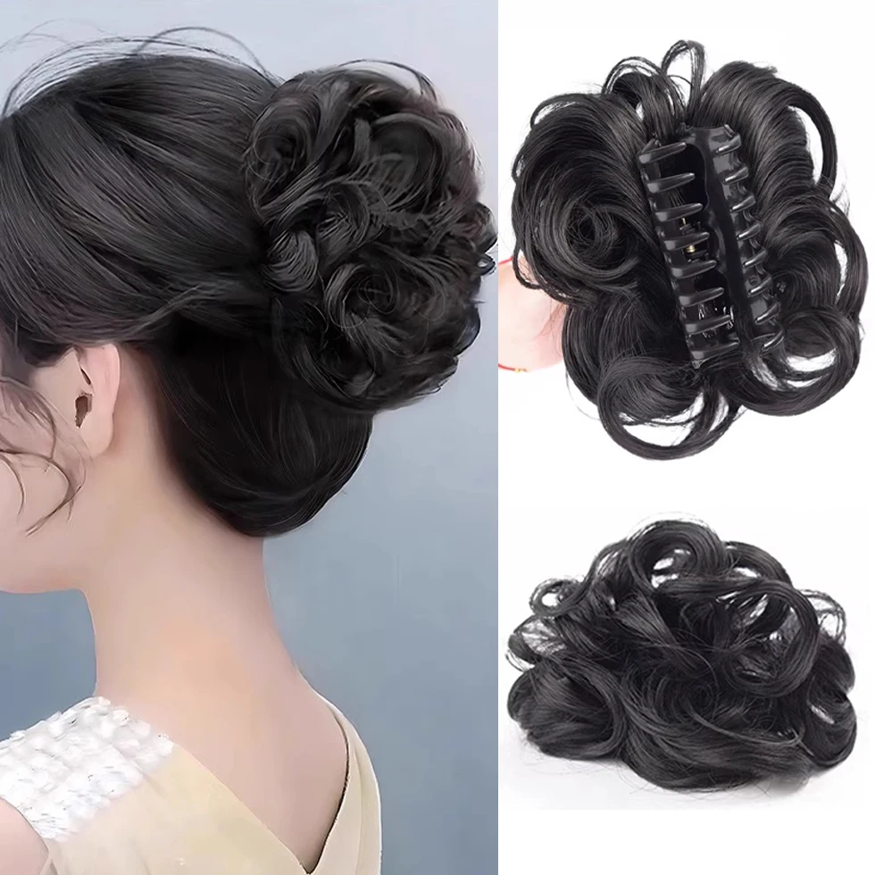 EASTSECRET Synthetic Fluffy Flower Bud Bun Wig Grab Clip Roll Hair Loop Natural Wrapping Bride's Curly Hair