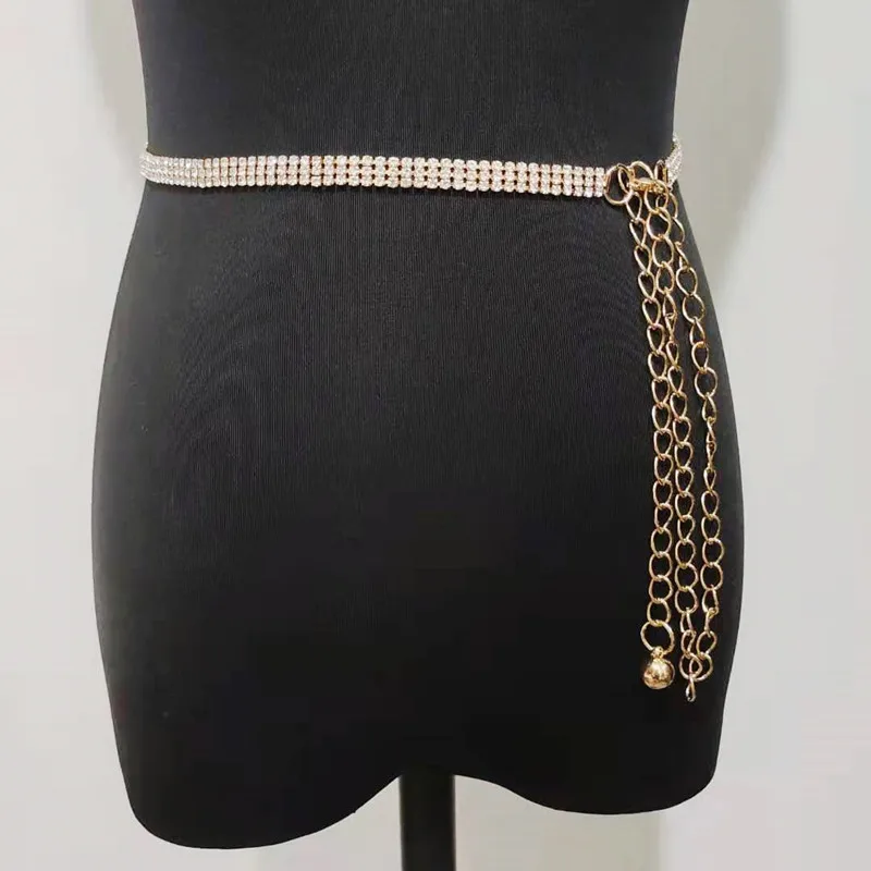 new fashion temperament rhinestone inlaid High quality waist chain triple drainage diamond metal decorative belt