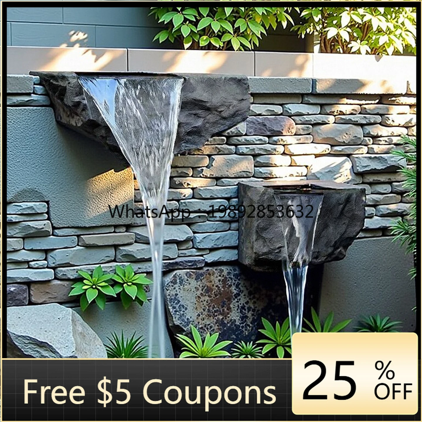 

ZC Flowing Water Wall Fiberglass Stone Ornament Courtyard Water Curtain Wall Water Outlet Sink Decoration