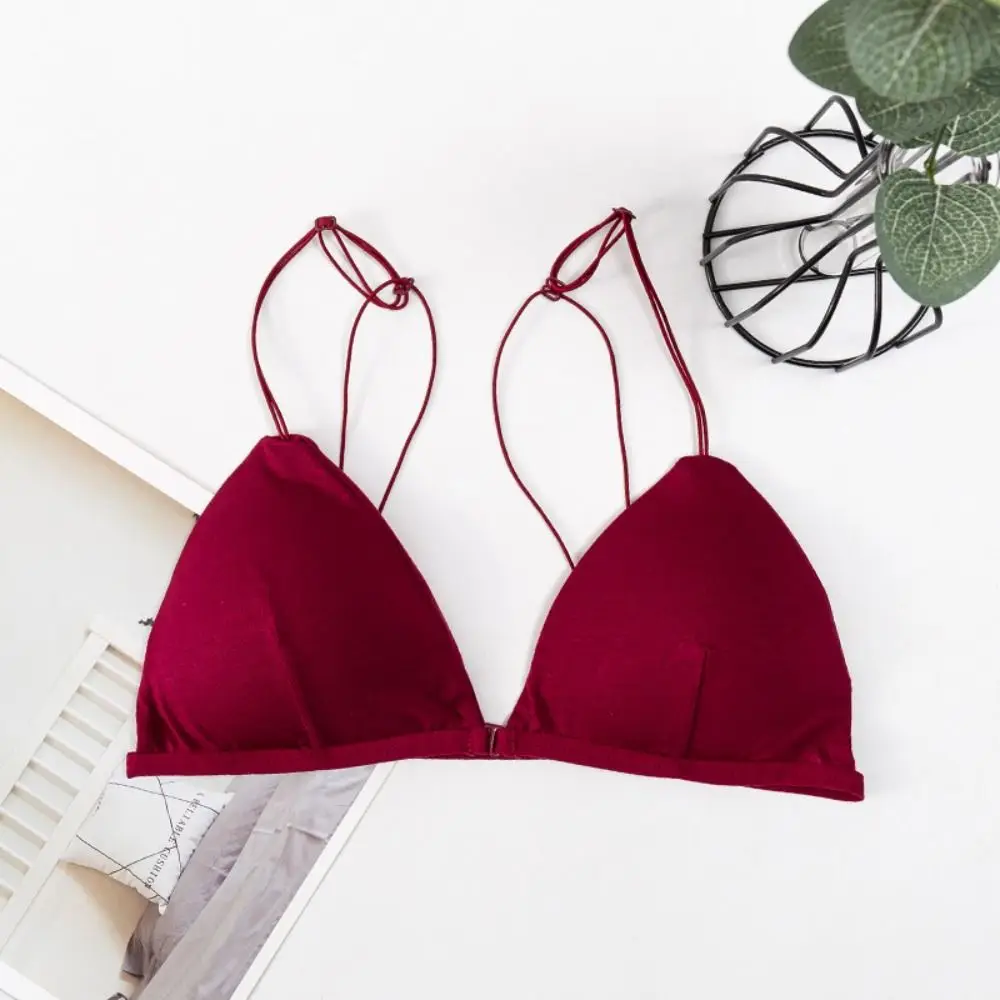 Breathable Triangle Bras for Women Thin Strape Push-up Wireless Bra Solid Color Beauty Back Deep V Bralette Beach