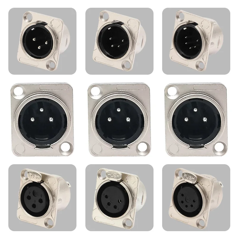 5/20Pcs 3/4/5 Pin XLR Socket Male Female Panel Mount Chassis Metal Socket XLR Connector for Mic Jack Microphone Audio Cable