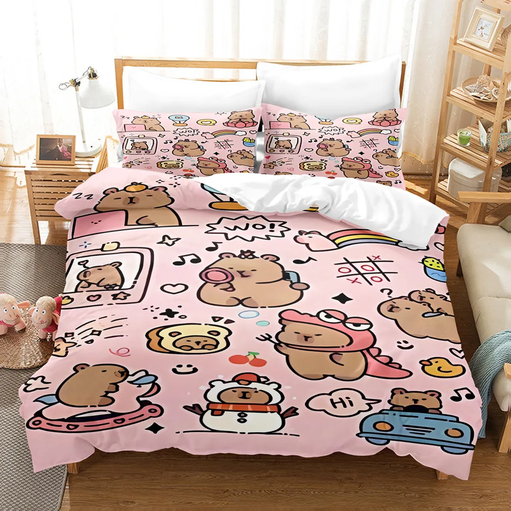 Capibara Bedding Set Luxury Anime Capybara King Size Quilt Cover Pillowcase Kids Bedroom Cute Bed Sack Pillowslip Children Gift