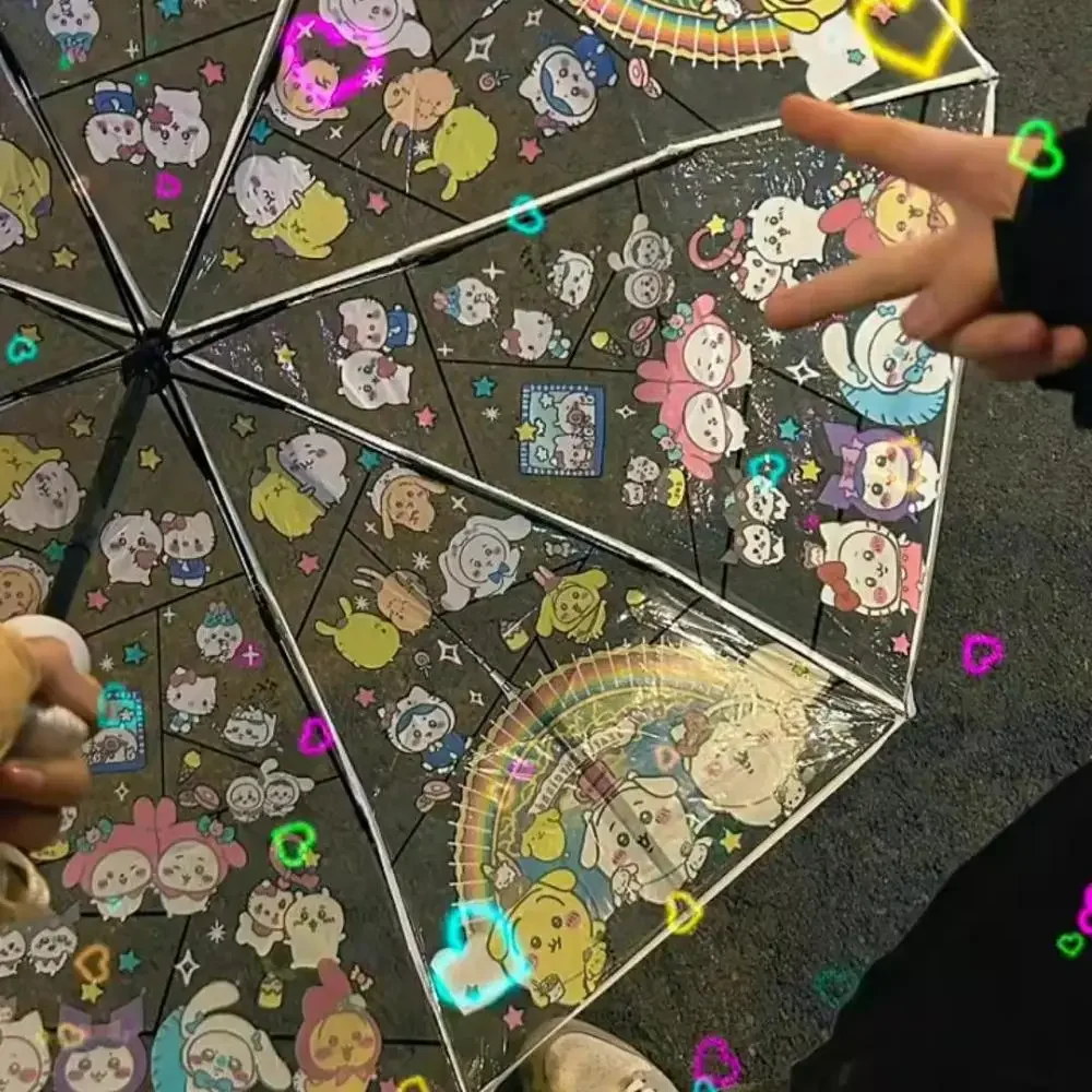 Kawaii Chiikawa Umbrella Cute Cartoon Usagi Transparent Umbrella Japanese Student Folding Adult Girls Full Automatic Umbrella view 6