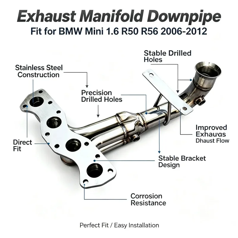 Custom High Flow Car Exhaust Header for BMW Mini 1.6 R50 R56 2006-2012 Stainless Steel Exhaust Pipes Downpipe Direct Fit