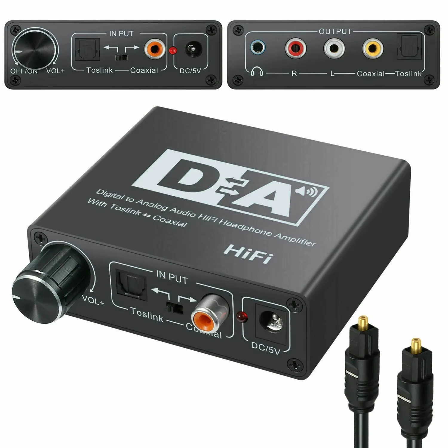 HiFi DAC Amp محول صوت رقمي إلى تناظري RCA 3.5 ملم جاك مضخم ضوت سماعات الأذن مع مخرج إدخال محوري بصري Toslink