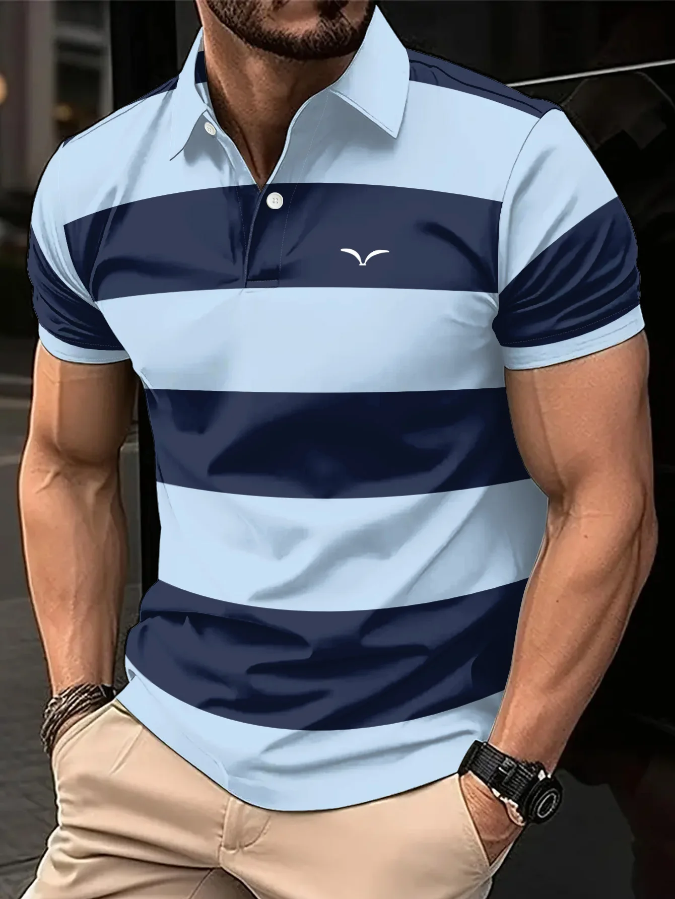 Summer Men's Polo Shirt with Stripes Print Breathable Lightweight Casual Fashionable Outdoor
