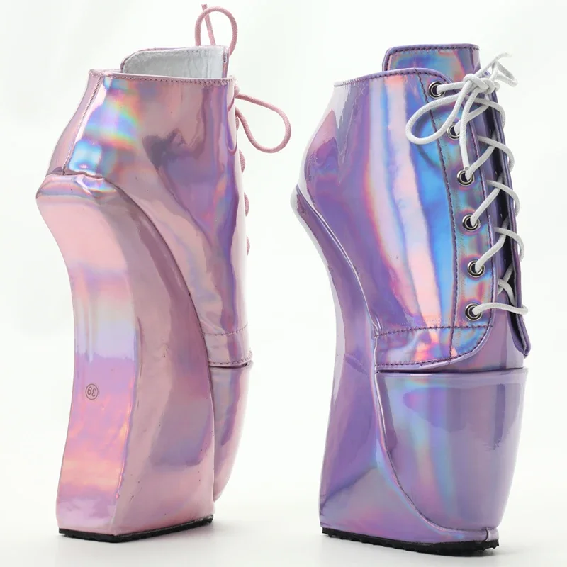 

Novelty Holographic Fetish Sexy Ankle 7inch High Heel Platform Ballet Heels Shoes Unisex size36-46
