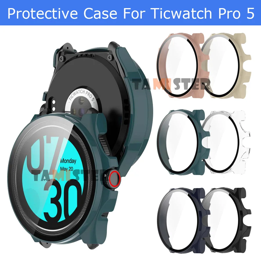 Funda protectora para Ticwatch Pro 5, carcasa de parachoques de reloj inteligente, cubierta completa, película de vidrio templado para Ticwatch Pro 5, Protector de pantalla