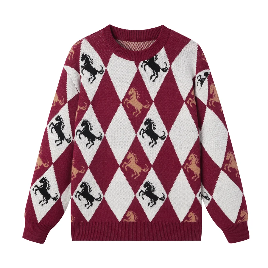 Premium Fabric O-Neck Men Sweater Pullovers Horse Print Knitwear Winter Quality Soft Comfortable Casual Trendy Sueters De Hombre