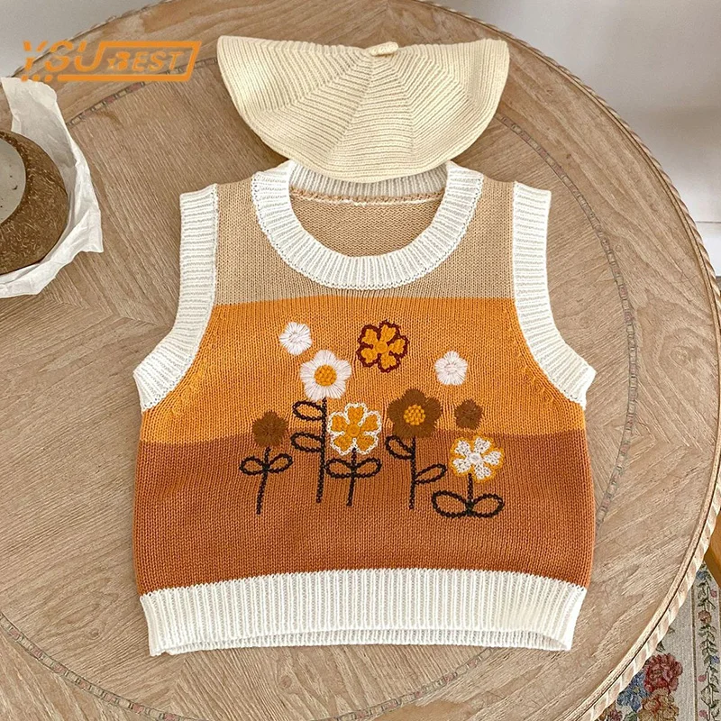 

Autumn New Sweet Baby Boys Girls Sleeveless Flower Print Vest Infant Kids Baby Girls Boys Knitted Sweaters Vest 0-3Yrs