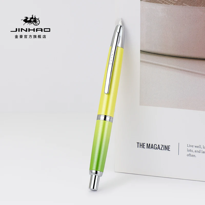Limited Edition Color ! Jinhao 10 Retractable Press Fountain Pen EF/F Nib with Ink Converter Writing Gift Pen, Gradient Green