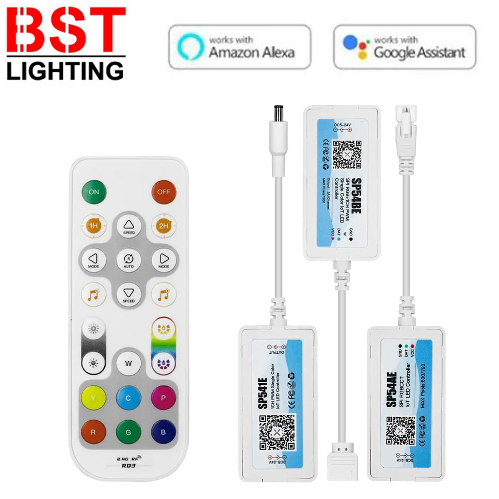 rgb rgbw levou controlador wi fi bluetooth controle remoto pixels alexa e google home 524v ws2812b ws2811 ws2814 sk6812 5050 01