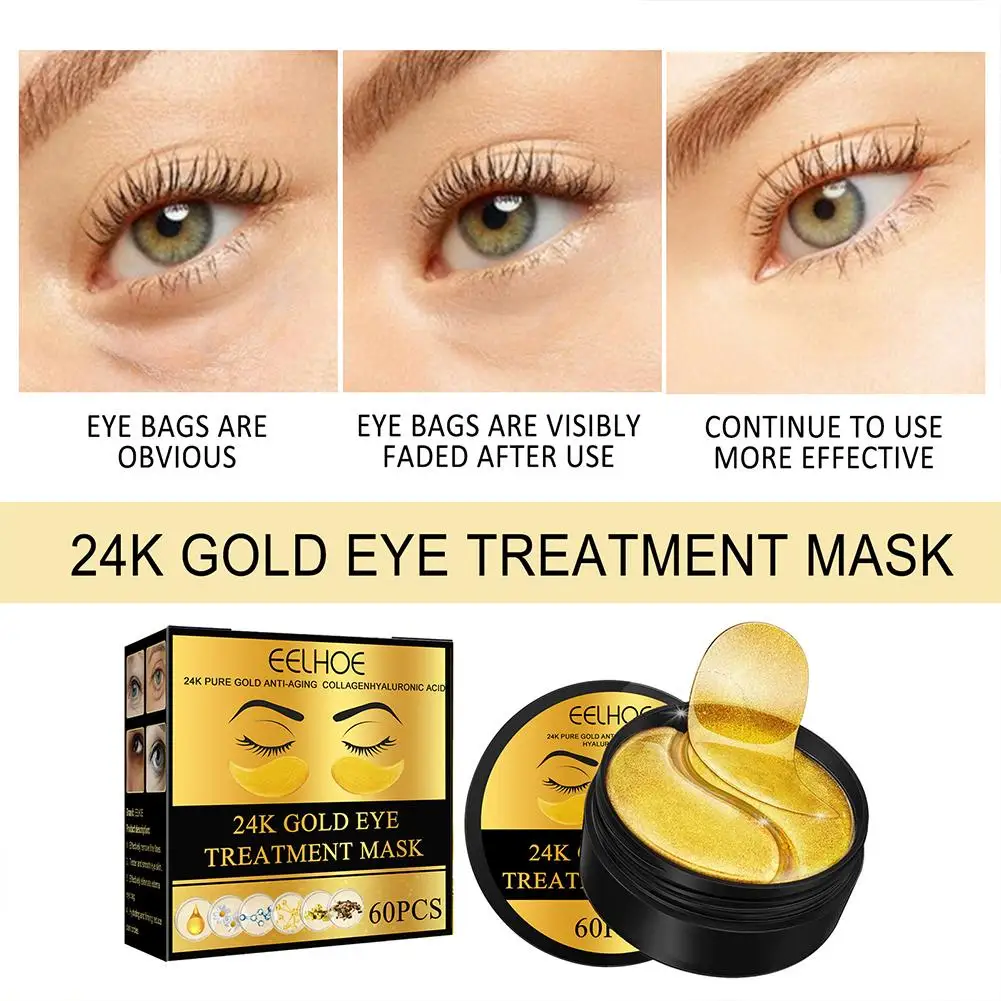 24K Gold Collagen Eye Patches Anti Aging Crystal Collagen Eye Mask Patches Anti Puffiness 60pcs Moisturizing Eye Mask Patches