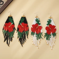 Rice bead earrings Tassel Flower Pattern Originality Fashion Bohemia Alloy Hand weaving Simplicity Tassel Beaded earrings