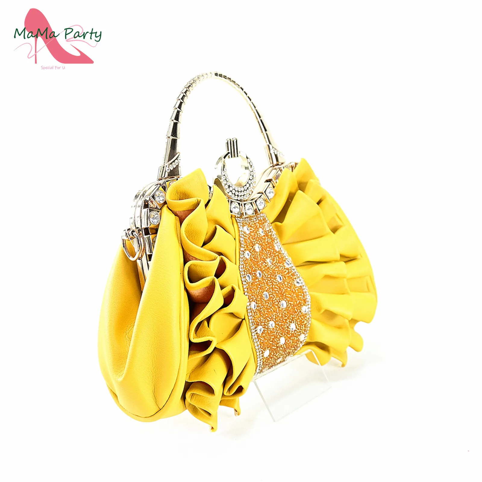 2024 Square Heels New Design Peep Toe Italian Wedding Shoes and Bag Set in Yellow Color Fashion African Slipper For Party