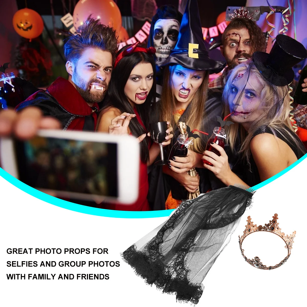 

1Set Vintage Black Veil Premium Material Durable Halloween Party Cosplay Wedding Bridal Headwear Vintage Veil