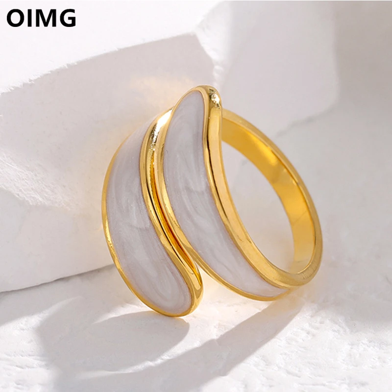 OIMG 316L Stainless Steel Gold Plated Double Layer Oil Dripping Adjustable Open Finger Ring For Women Punk No Fading Finger Ring