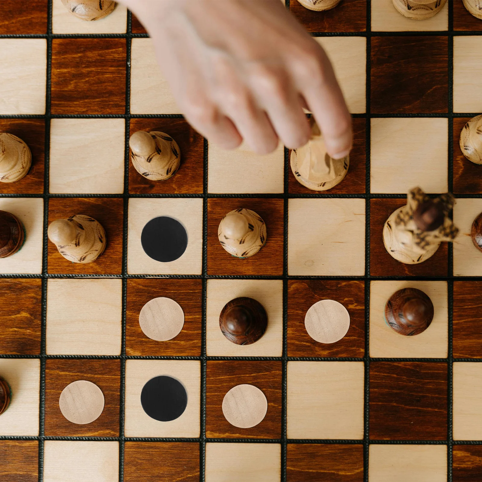 

30Pcs Wooden Checkers Pieces Sturdy Polished Surface Lightweight Board Accessories Pieces