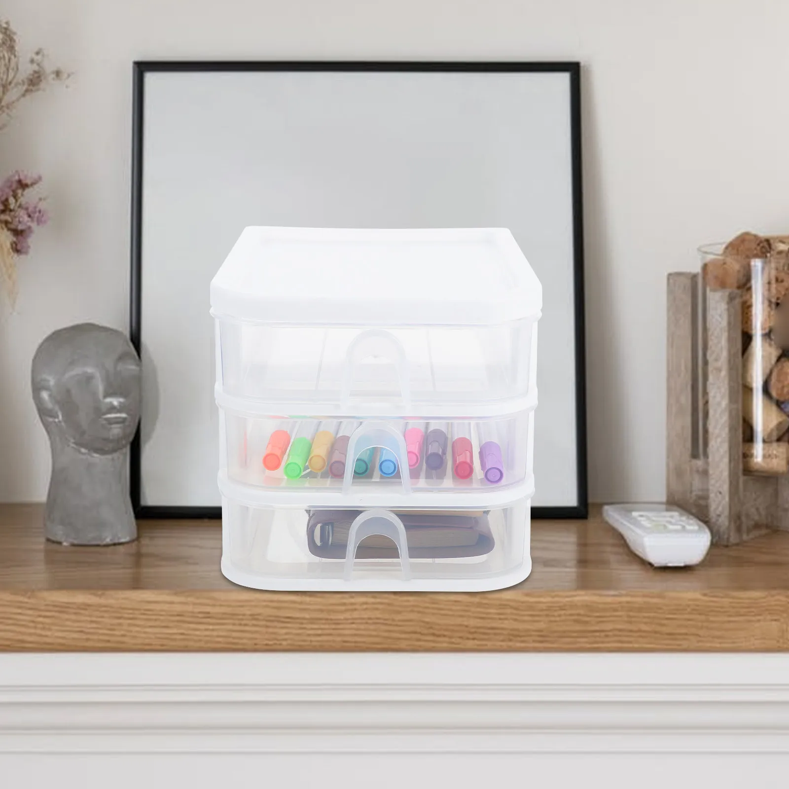 

Настольный органайзер-ящик из прозрачного пластика с плавно выдвижными ящиками для хранения документов и канцелярских принадлежностей на рабочем столе