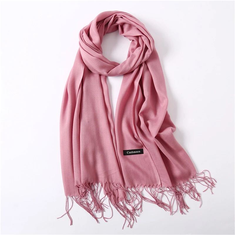 Fashion Solid Color Women Scarf Winter Hijabs Tassels Long Lady Shawls Cashmere Like Pashmina Bandana Scarves Wraps Echarpe