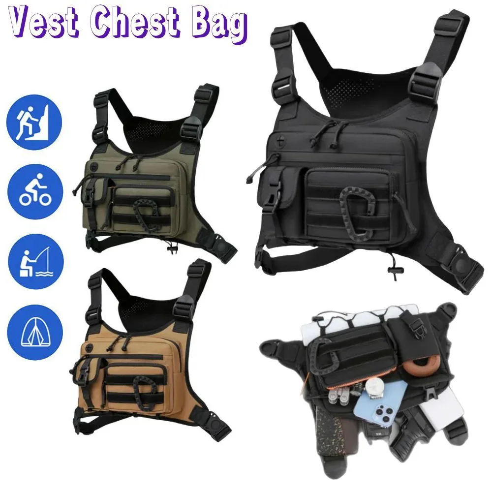 حقيبة صدر تكتيكية للرجال للاستخدام الخارجي مقاومة للماء ومضادة للسرقة وحقيبة صدر EDC لركوب الدراجات والجري وحزمة الصدر الأمامية #2