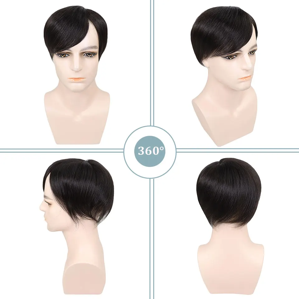 قاعدة الحرير الطبيعية فروة الرأس شعر الإنسان الجلد بولي PU حول الشعر المستعار للرجال غير مرئية الرجال الاصطناعية نظام استبدال الشعر الذكور