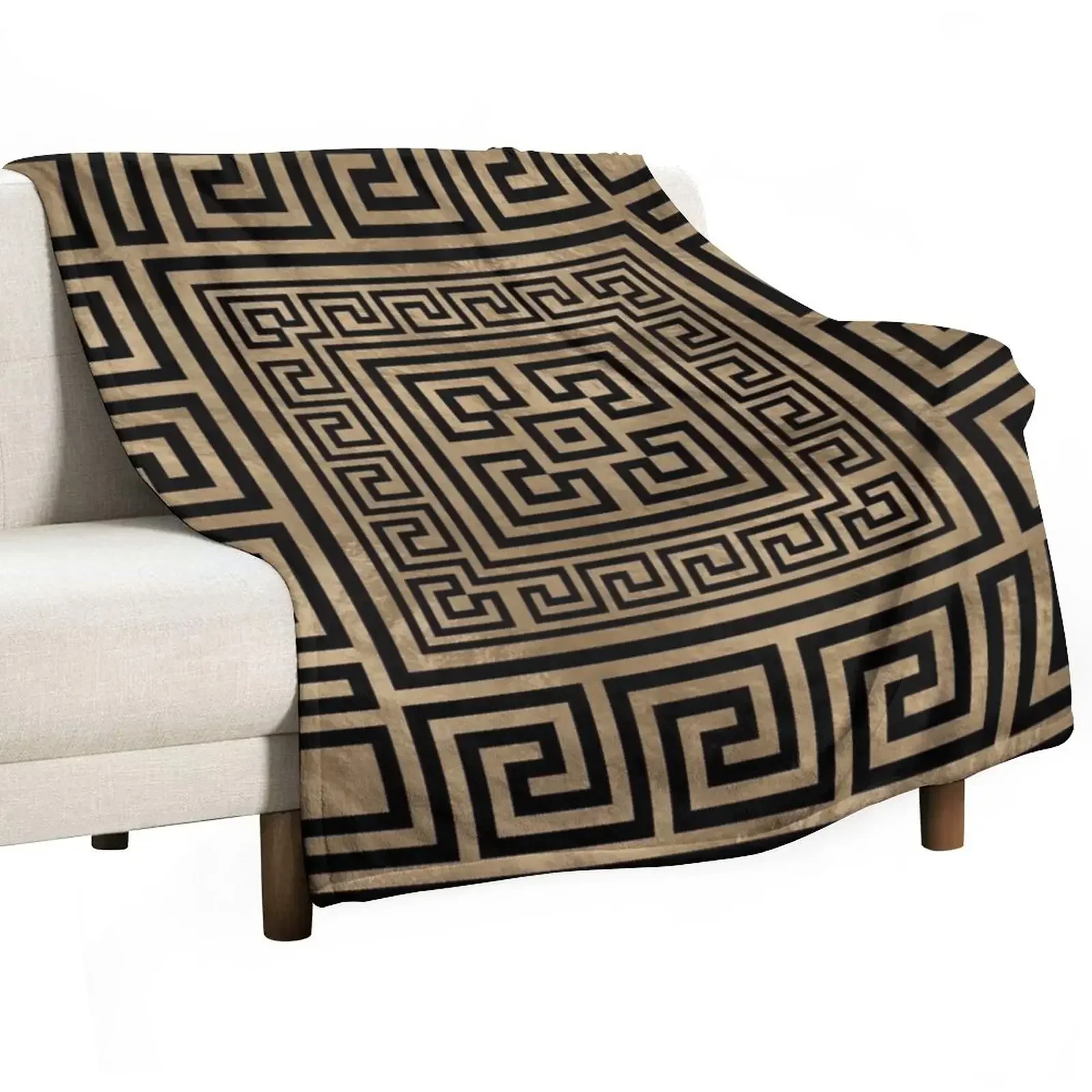 

Greek Key Ornament - Greek Meander -Black on gold Throw Blanket Large blankets and throws Summer Beddings Sofa Blankets