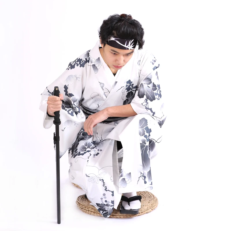 

Men's kimono formal Robe Japanese traditional bathrobe gentleman's Costume suit thickened anti wrinkle NO ironing fiber