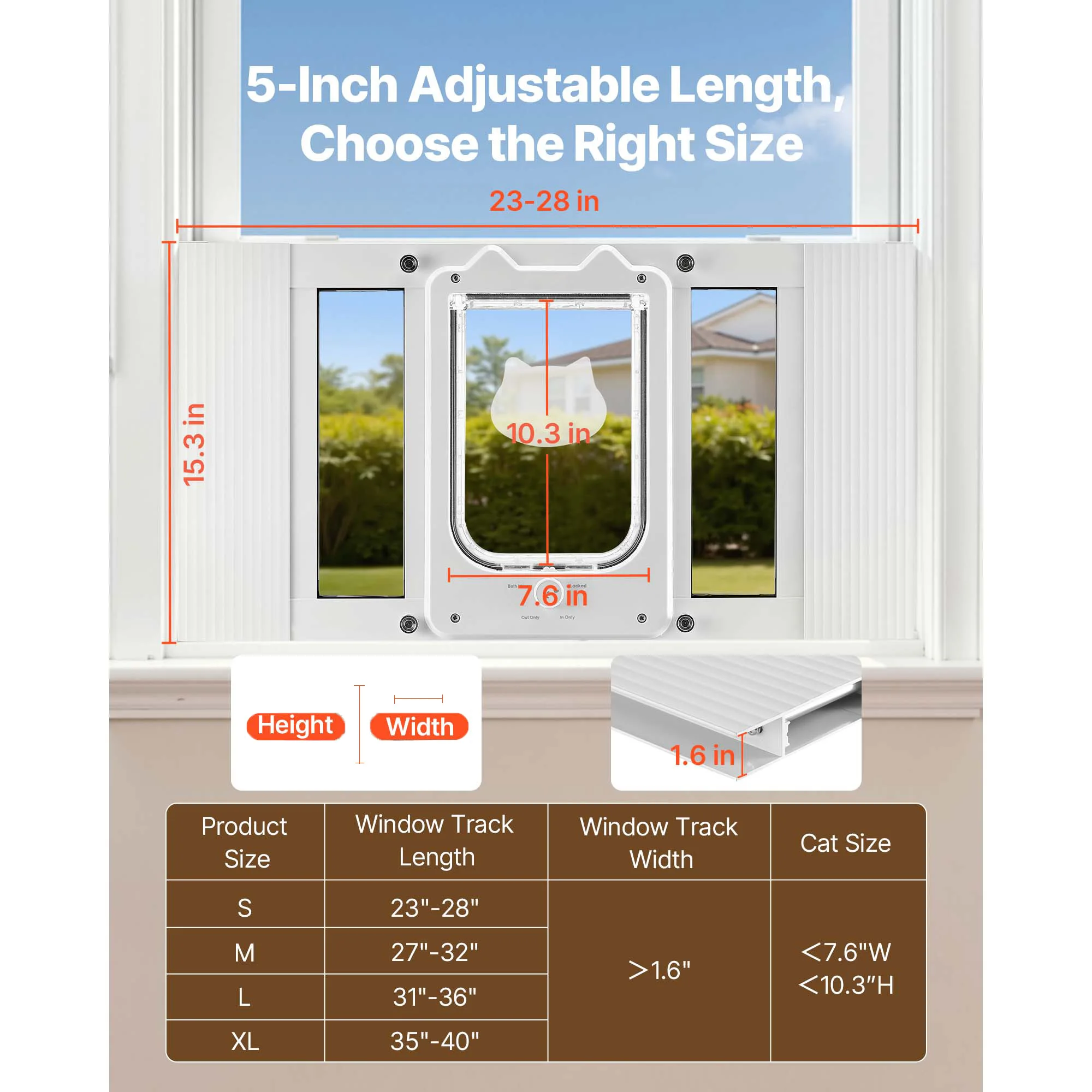 SucceBuy Cat Door for Window Adjustable to Fit Window Width 23