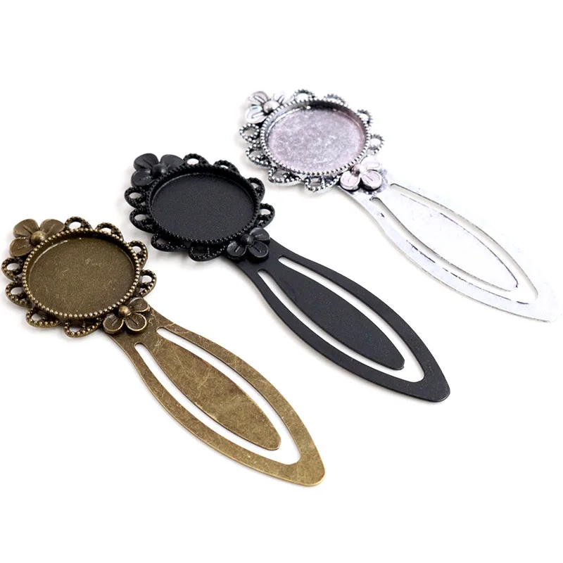 2pcs Antique Silver Plated Bronze Bookmark Cabochon Base Set