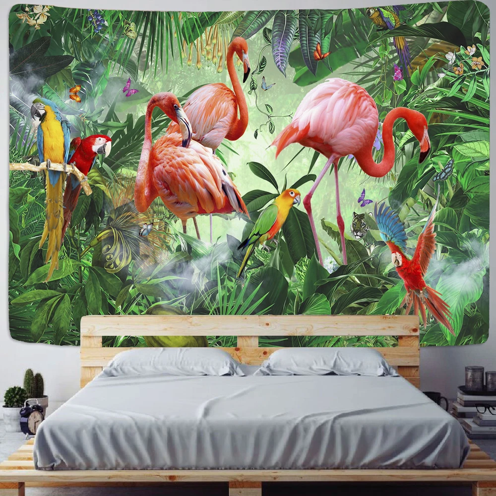 Nordic Flamingo Tapestry Wall Hanging Tropical Plant Leaf Flower Printed large Tapestries Wall Art Room Wall Cloth Home Decor