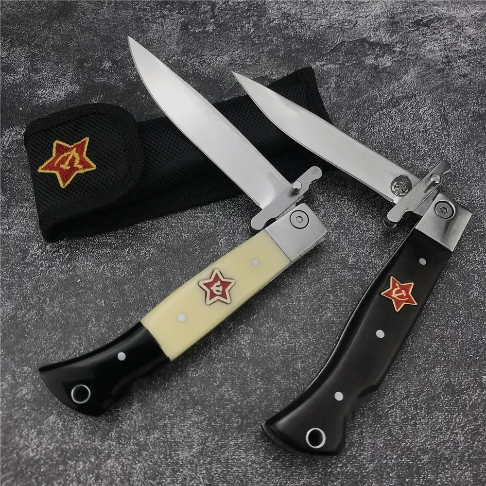 Russian Finka NKVD KGB EDC Manual Folding Pocket Jack Knife Black Ebony Handle 440C Blade Mirror Finish Outdoor Camping Knives