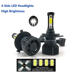 2PCS LED Headlight Bulbs 2 Sides For H11 H4 H7 9005 9006 9004 9007 5202 2 Sides For H3 H1 H27 White Auto Headlamp 12V Four Faces