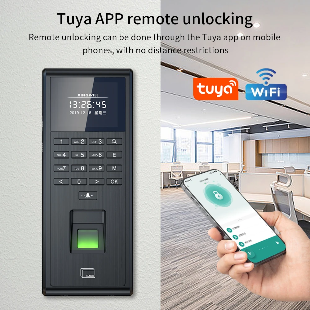 WiFi TUYA APP Fingerprint Recognition RFID Password Access Controller USB Time Attendance System Staff Check on Device USB WG26