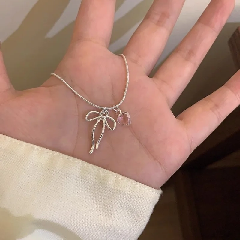 Sweet Heart-Shaped Bow Necklace For Women, High-End Feeling, Delicate Collar Chain, Perfect Birthday Gift For Best Friends.