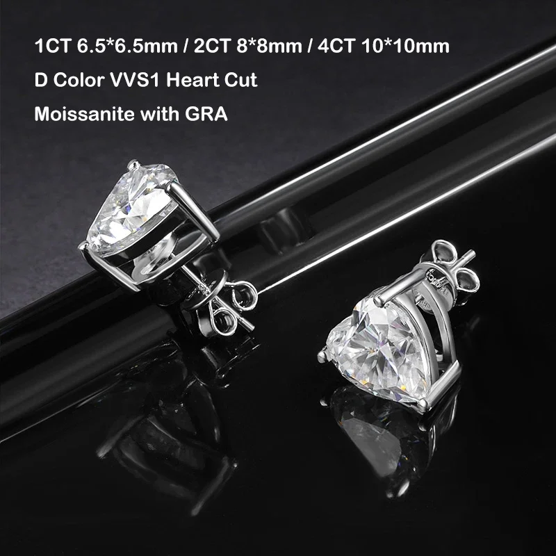 EWYA GRA Certified 1-4CT D Color VVS1 Heart Cut Moissanite Earrings For Women 925 Silver Pass Diamond Test Wedding Ear Studs