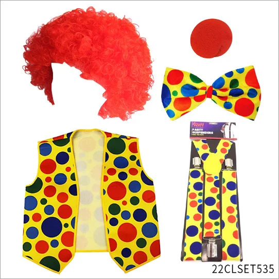 Halloween Clown Costume Colorful Joker Nose Hat Wig Necktie Magic Props Acrobatic Explosive Head Fan Cosplay