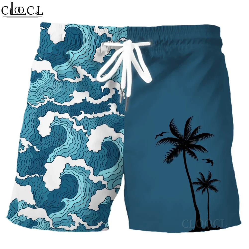 

HX Hawaii Shorts Polynesian Wave Palm Tree Printed Board Shorts Elastic Pockets Beach Pants Men Clothing Dropshipping