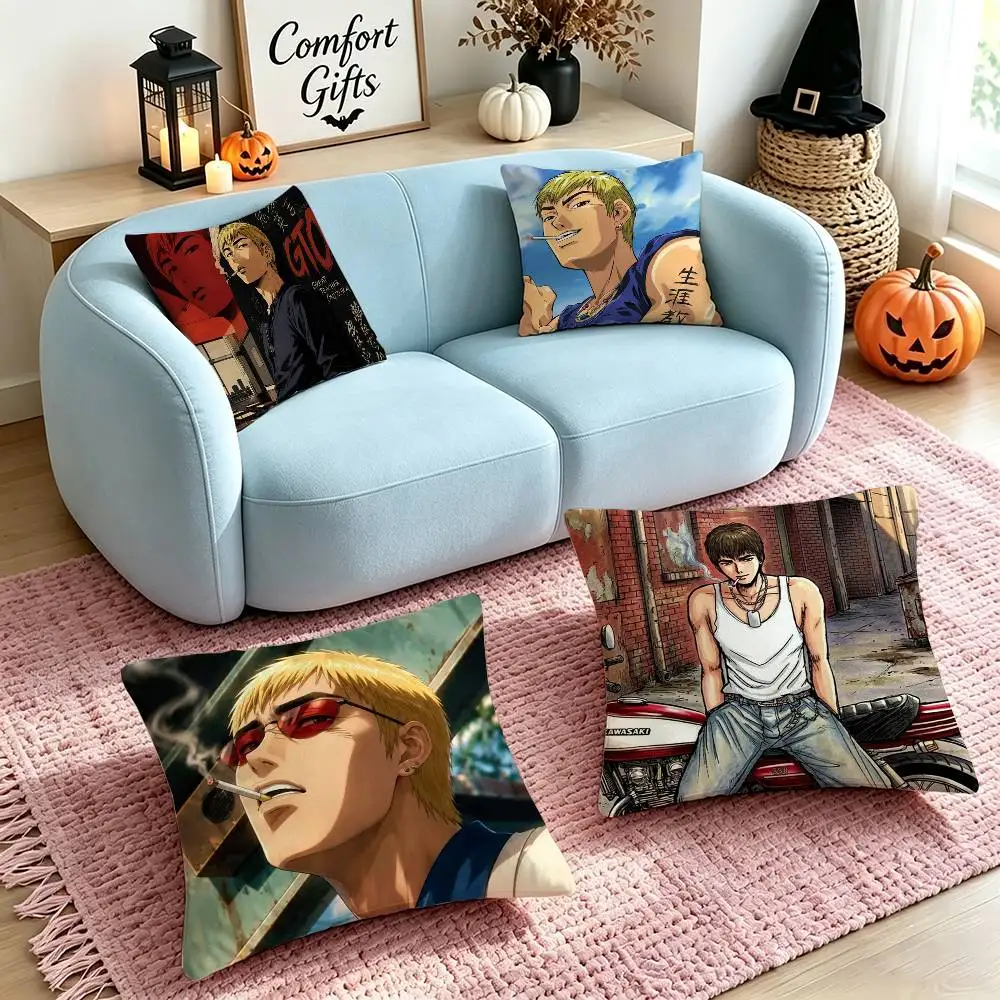 Anime G-Great Teacher Onizuka  Square Double-Sided printed Pillow Case Bedroom Bedside Pillow Sofa Cushion Cover