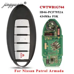 Jingyuqin CWTWB1G744 Keyless dla Nissan Patrol Armada 5 przycisków 433.92Mhz FSK ID46 Pcf7952 Chip inteligentny pilot z kluczykiem samochodowym