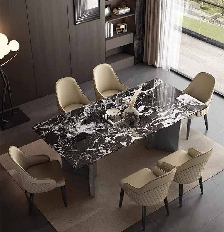 FG43*Pure natural black luxury stone dining table light luxury high-end marble dining table small apartment square