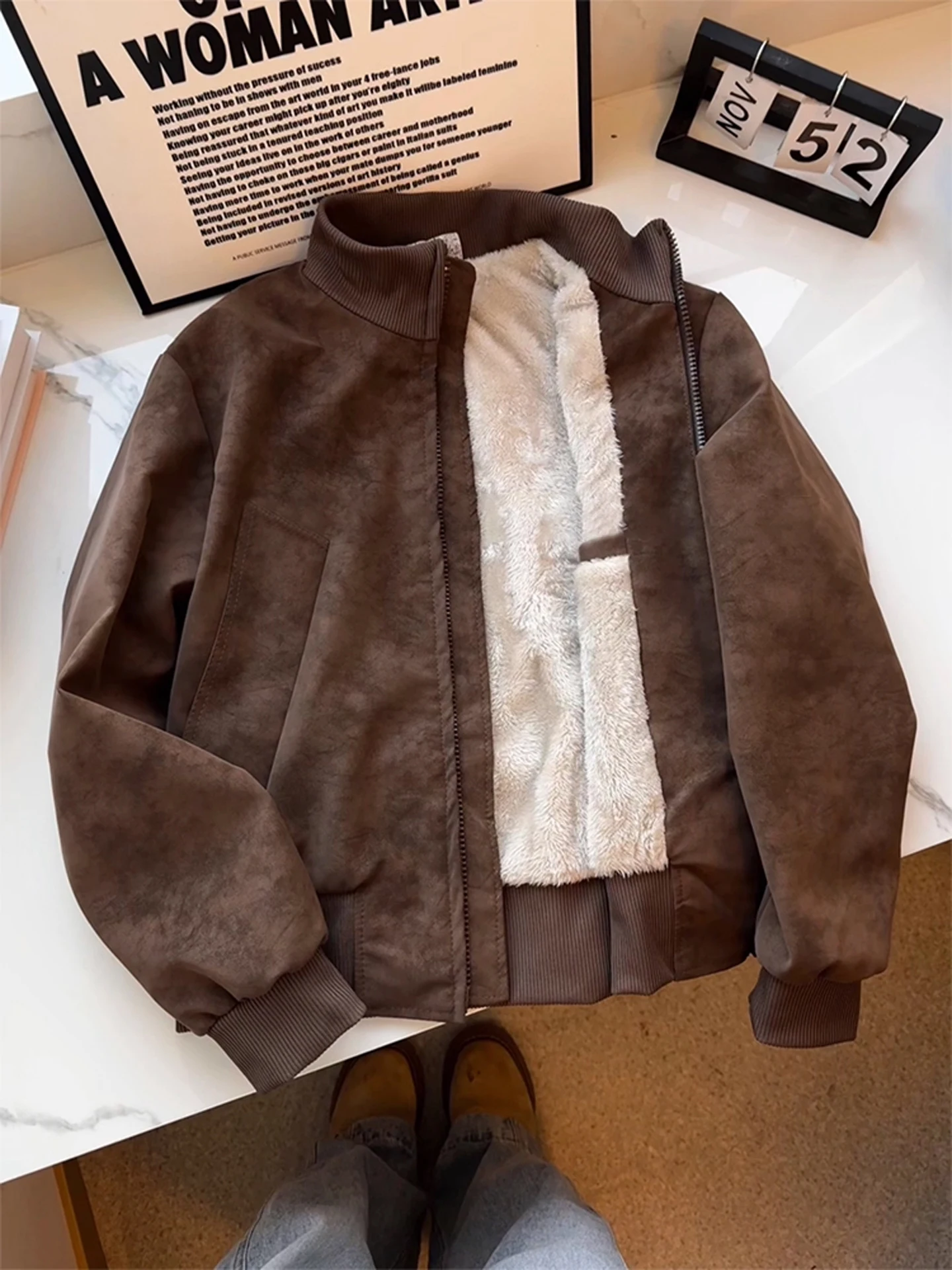 

Мужская зимняя утепленная куртка-бомбер из искусственной кожи и хлопка с воротником-стойкой на молнии, в американском стиле