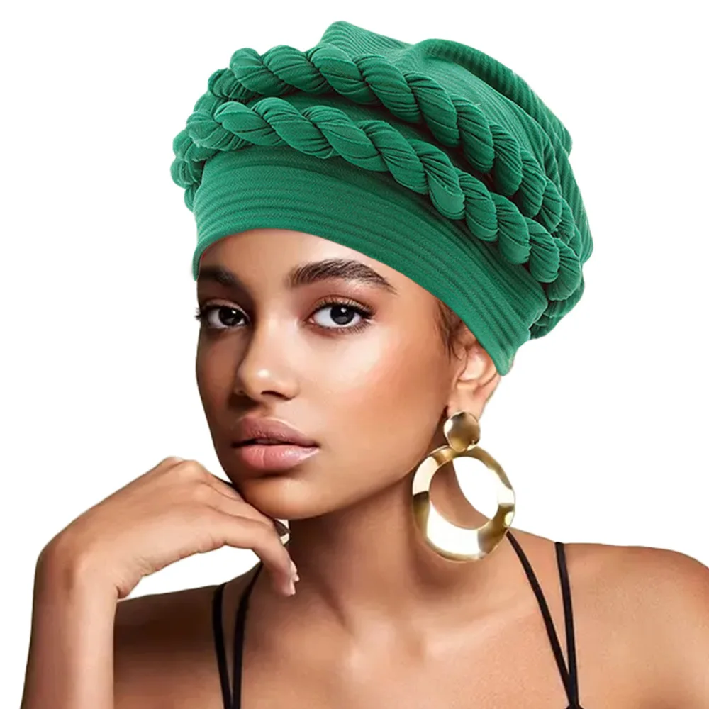 Factory Direct New African Half Braided Turban Hat, Crinkle Fabric Ethnic Headwrap Cap Cross Border