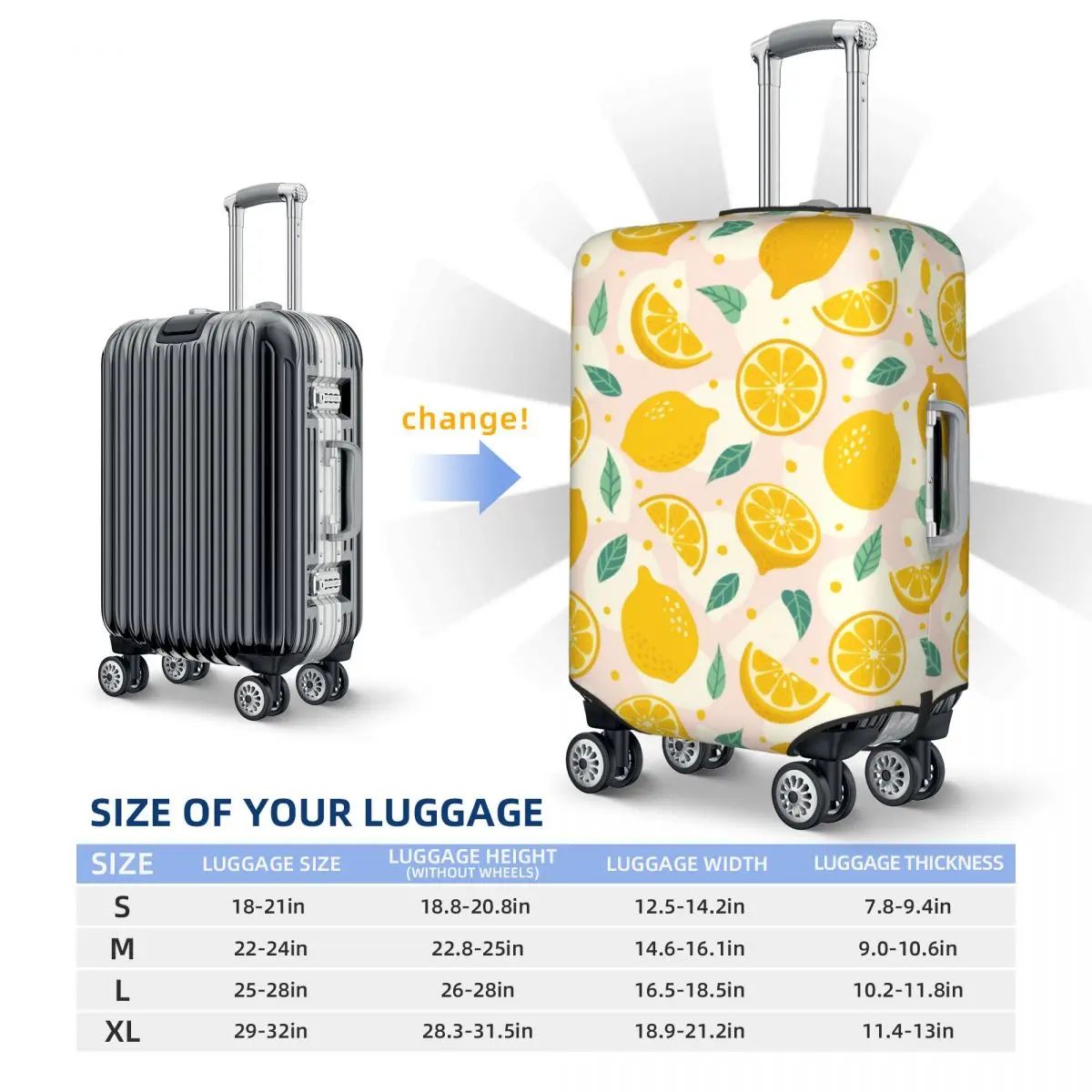 Custom Funny Summer Tropical Fruit Lemon Pattern Luggage Cover Protector Dust Proof Travel Suitcase Covers